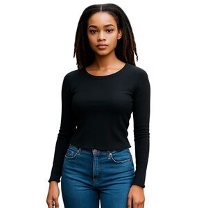 ANTISTAR blouse long sleeve crop lightweight stretch black size S ribbed fabric